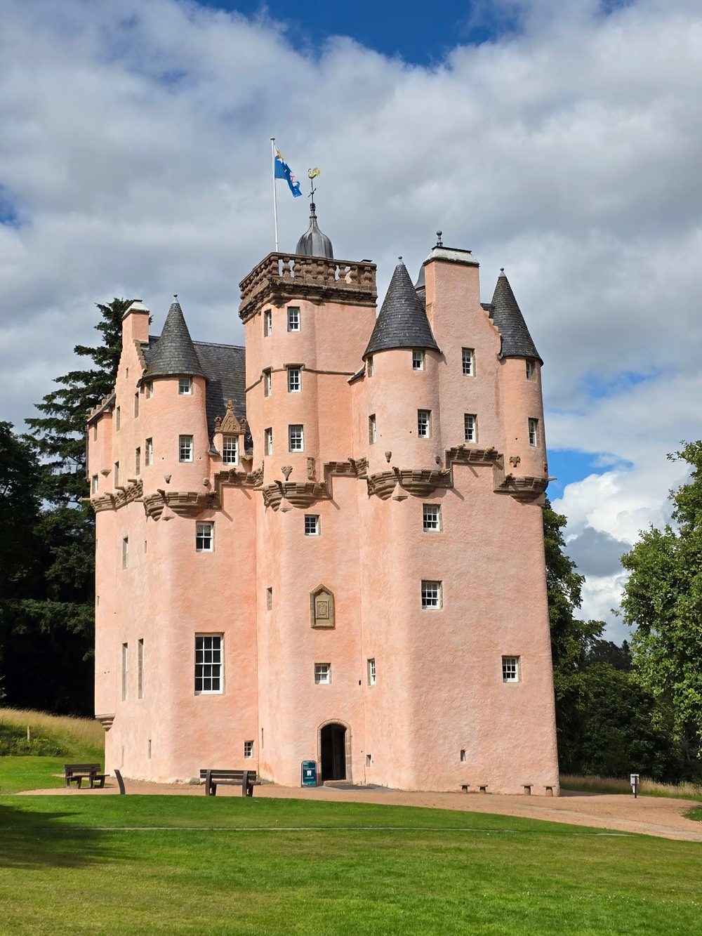 Craigievar Castle, Aberdeenshire - pink harled walls and a fantastical roofline, virtually unchanged since 1626.