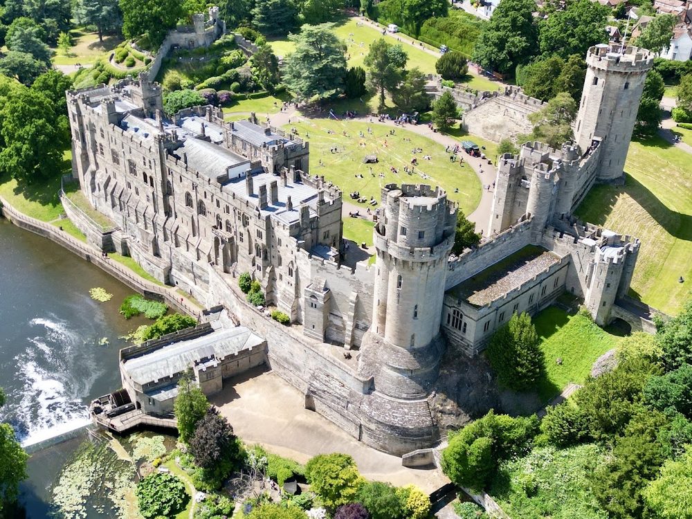 Warwick Castle on the River Avon - Guy's Tower and Caesar's Tower still dominate the skyline of the town below.